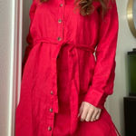 Pendleton  Linen Belted Button‎ Down Dress Sz Medium Red Photo 0