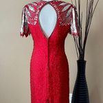 Laurence Kazar  | VINTAGE Red Pure Silk Sequin Open Back Cocktail Dress Sz M Photo 10