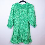Rixo Cotton Poplin Printed Green White Azalea Floral Mini Pullover Dress Large Photo 3