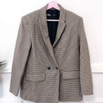 ZARA Houndstooth Brown Black Long Sleeve Lapel Collar Blazer Size S Photo 0