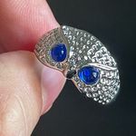 Cute blue crystal eyes owl open ring Silver Photo 2