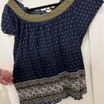 Hem & Thread  Navy Blouse with Gold Details Sz L On/off Shoulder Photo 4