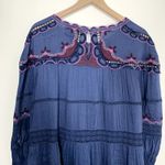 Johnny Was Reina Midi Dress Womens Large Linen-Blend Blue Embroidered Photo 8