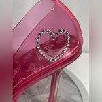 Barbie x ALDO BARBIESTESSY Pink PVC Crystal Logo Heels Pumps Size 6.5 US Photo 4