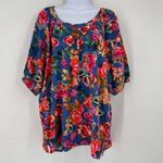 Christopher & Banks CJ‎ Banks Womens Top Tropical Floral Tropicana Blouse XL Short sleeve textured Photo 11