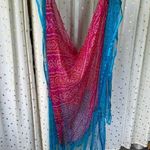 Unbranded Silky Sheer Bright Watercolor Ombre Beaded Trim Blue Pink Scarf Shawl Photo 2