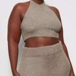 SKIMS NWT Cozy Knit Halter Top Tie Neck Bralette in Smoke Gray NWT Size L XL Photo 1