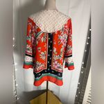 Fig & Flower Floral Lace Yoke Tie Front Boho Blouse Size L Orange Size L Photo 1