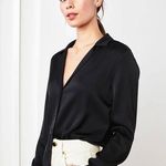 Quince  Washable Stretch Silk Notch Collar Blouse Button Up Black Size Medium Photo 0