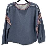 Natural Life Blue Aztec Trim Sweatshirt Womens S/M CrewNeck Long Sleeve Raw Edge Photo 0