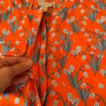Loft   Tunic Dress Large Orange with Blue Floral Design Button Front Long Sleeve Photo 4