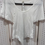 Free People  White Ribbed Knit Short Sleeve Bodysuit Snap Closure Cutout Sides Photo 0