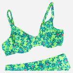 VINTAGE 90s SUNSETS Neon Floral Bikini Set Green Size L Photo 2
