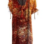 SUNDANCE Brown & Cream 100% Silk Boho Print Chiffon Blouson Knee Length Dress S Photo 0