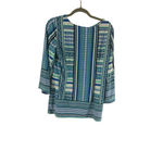 Sunny Leigh Women's  Tunic Top S Blue Green Geometric 3/4 Sleeve Photo 2