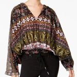Free People  Black Aztec Print Hold On Tight Gauze Hooded Oversized Top XS/S Photo 0