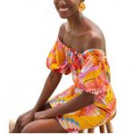 Farm Rio  Neon Macaws Mini Dress Off The Shoulder Puff Sleeve Women's Size XL Photo 2