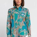 Hinson Wu Gemma Long Sleeve Teal Paisley Print Shirt Size S NWT Green Photo 0