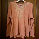 J. Jill Waffle Knit Hooded Embroidered Henley Top Size L Pink Size L Photo 2