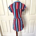 Urban Girl red blue black and white stripe button down short sleeve dress Photo 2