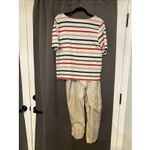 Season Ticket Striped Button Back Top & Beige Pants Set, Women's Large Set White Photo 1