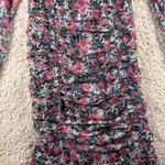 ASTR THE LABEL Black Pink Floral Mesh Ruched V Neck Long Sleeve Mini Dress M Size M Photo 3
