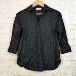 Uniqlo Shirt Womens XS Relaxed Black 100% Linen Skipper Collar Popover ¾ Sleeve Photo 2