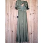 Lulus NWT  Elegant Confidence Sage Satin Flutter Sleeve Cutout Maxi Dress Size S Photo 5