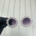 Retro Round Daisy Sunglasses with Lavender Lenses – White Floral Frame Photo 3