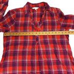 a glow a:glow Medium maternity top plaid flannel red purple soft roll-up sleeves vneck Photo 4