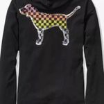 PINK - Victoria's Secret  NWOT RARE Multicolored Sequin Checkered Hooded LS Tee Photo 0