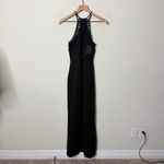 NBD NWT  Black Maxi Dress High Neck Lattice Cutout High Slit Womens Size S Photo 2