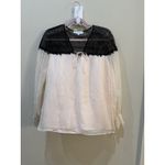 Karina Grimaldi Silk Pink Black Blouse Size XS Sheer Romantic Crochet Photo 9