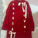Midnight Doll  Red Baby Pink Bow Coquette Open Knit Sweater Dress Winter Fall New Photo 0