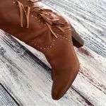 Vintage Nicole Genuine Leather Fringe Tall Heeled Boots Brown Size 8 Photo 6