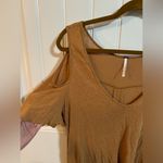Free People  Tan/Mustard Cold Shoulder Tee Photo 2