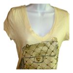 Old Navy V-Neck T-Shirt Top, Lightweight, Gold Embellished Purse Design, XS Photo 3