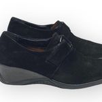 Aquatalia ⌘ Suede Wedge Heeled Loafer Silver Metal Logo Hardware ⌘ Black ⌘ 6.5M Photo 1