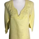 Malvin Hamburg Germany I Love Linen Yellow 3/4 Sleeve Embroidered Tunic Top Size M Photo 38