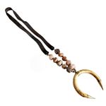 Handmade Leather, Brass, Beads, Bamboo and Sandstone Crescent Necklace Brown Photo 1