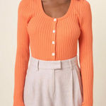 FRNCH NWT Paris Women's Orange Cardigan Sweater Medium Long Sleeve Casual Photo 0