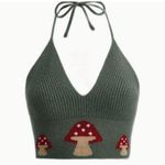 New Mushroom knit olive green halter Top Size L Photo 0
