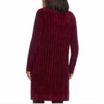 MATTY M Chenille Cardigan Burgundy Maroon Red Ribbed Chunky Knit Long Sweater S Photo 2