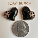 Tory Burch New  Heart design Stud Earrings; Black Enamel & Gold w/TB Earring Card Photo 3