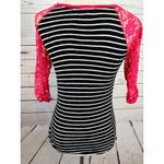 Delia's pullover shirt Striped Sexy Sheer Lace Top Black Pink Blouse Small Photo 3