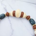 Vintage Necklace 1980's Cream Brown Blu Gold Tone Chunky Statement Necklace Photo 8