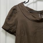 Chocolate Brown Linen Silk Blend Puff Sleeve Mini Dress Photo 1