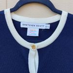 Gretchen Scott Cherry On Top Cardigan Short Sleeve Navy/White Gold Buttons Sz XL Photo 4