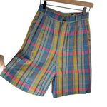 Vtg Giorgio Sant Angelo Bermuda Shorts Sz 6 Rainbow Cotton Linen Academia Blue Photo 0