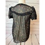 Modcloth  Blouse Prairie‎ Shirt Short Sleeve Sheer Button Front Puff Sleeve Small Photo 5